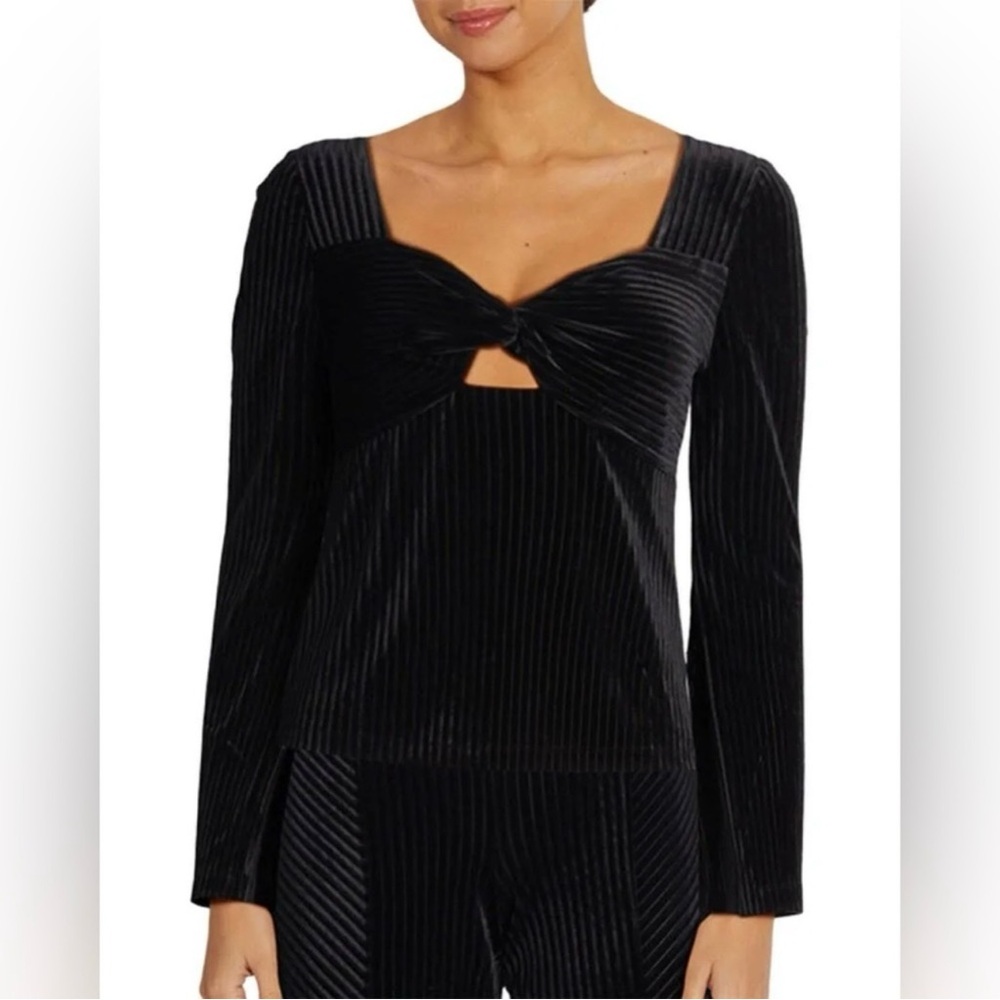 Wildfox Cairo Velvet Stripe Top Black Bell Sleeve Twist Front Keyhole Size Small